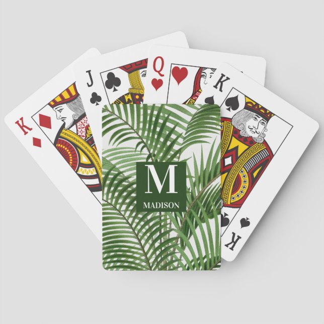Jeu De Cartes Verdure tropicale Aquarelle Palmier Monogramme (dos)