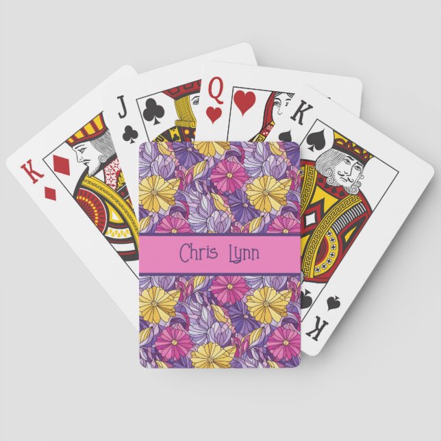 Jeu De Cartes Verre Cathédrale Abstrait Violet Jaune Rose (dos)