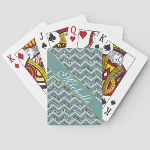 Jeu De Cartes Verre coupé foncé et Zigzag Turquoise