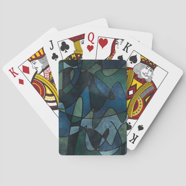 Jeu De Cartes Verre Teinté Numérique Abstrait Bleu Vert Sarcelle (dos)