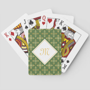 Jeu De Cartes Vert de luxe et or Quatre de monogramme floral