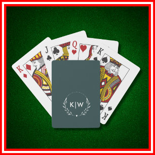 Jeu De Cartes Vert forêt et blanc Monogramme initiales moderne