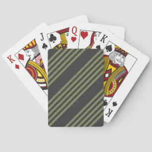 Jeu De Cartes Vert olive et charbon de bois cinq bandes motif