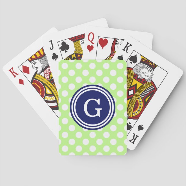 Jeu De Cartes Vert pistache Bleu marine Blanc Points 1IR (dos)
