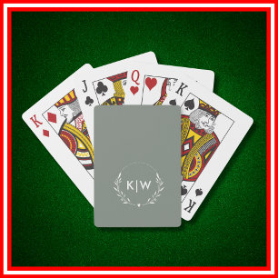 Jeu De Cartes Vert sauge et blanc Monogramme initiales moderne