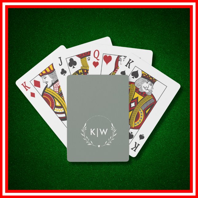 Jeu De Cartes Vert sauge et blanc | Monogramme initiales moderne (Créateur téléchargé)