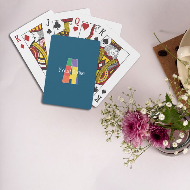 Jeu De Cartes Vert violet jaune rouge Monogramme initial A bleu (Créateur téléchargé)