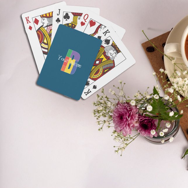 Jeu De Cartes Vert violet jaune rouge Monogramme initial B bleu (Créateur téléchargé)