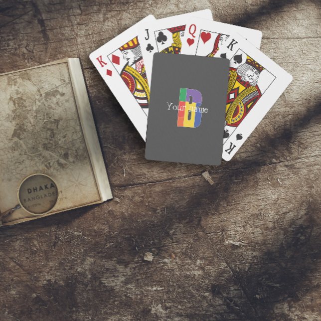 Jeu De Cartes Vert violet jaune rouge Monogramme initial B gris (Créateur téléchargé)