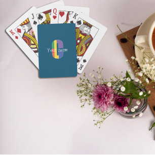 Jeu De Cartes Vert violet jaune rouge Monogramme initial C bleu