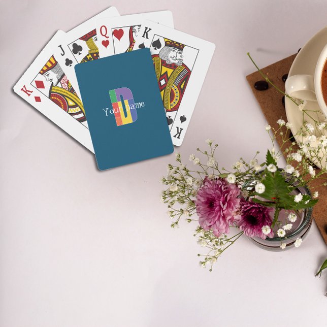Jeu De Cartes Vert violet jaune rouge Monogramme initial D bleu (Créateur téléchargé)