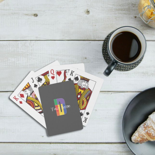 Jeu De Cartes Vert violet jaune rouge Monogramme initial gris D (Créateur téléchargé)