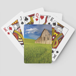 Jeu De Cartes Vieille grange dans un champ de blé de printemps