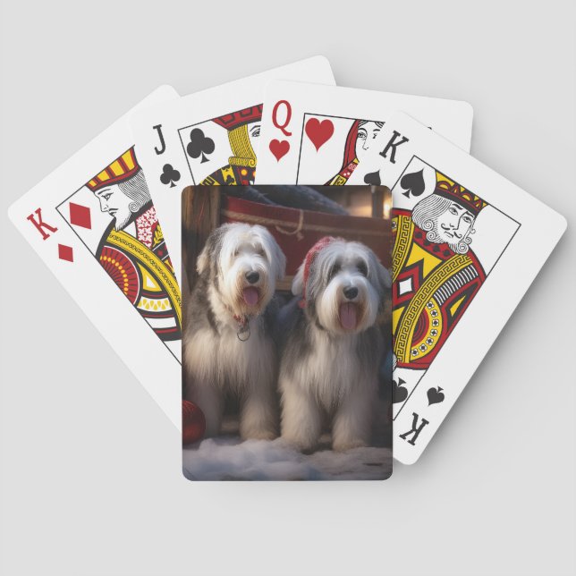 Jeu De Cartes Vieux anglais Cheepdog Snowy Sleigh Décor de Noël (dos)