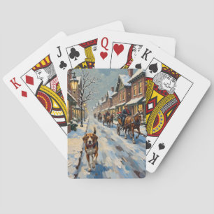Jeu De Cartes Vieux Beagle dans une rue victorienne enneigée à N