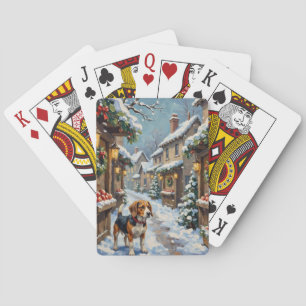 Jeu De Cartes Vieux Beagle sur un marché de Noël enneigé