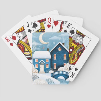 Jeu De Cartes Village hivernal de Cottage enneigé sous la Lune c