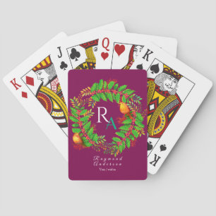 Jeu De Cartes Vin Monogramme Wreath de Noël