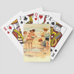 Jeu De Cartes Vintage Antique Garçon Fille de Plage Enfants Beau