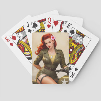 Jeu De Cartes Vintage Armée Moto Pinup Lecture Cartes