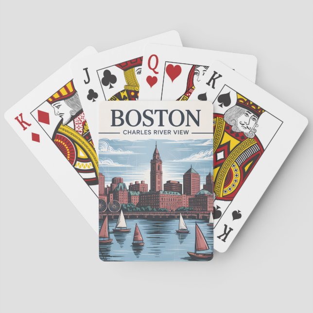 Jeu De Cartes Vintage Boston Massachusetts Cityscape & Voiliers (dos)