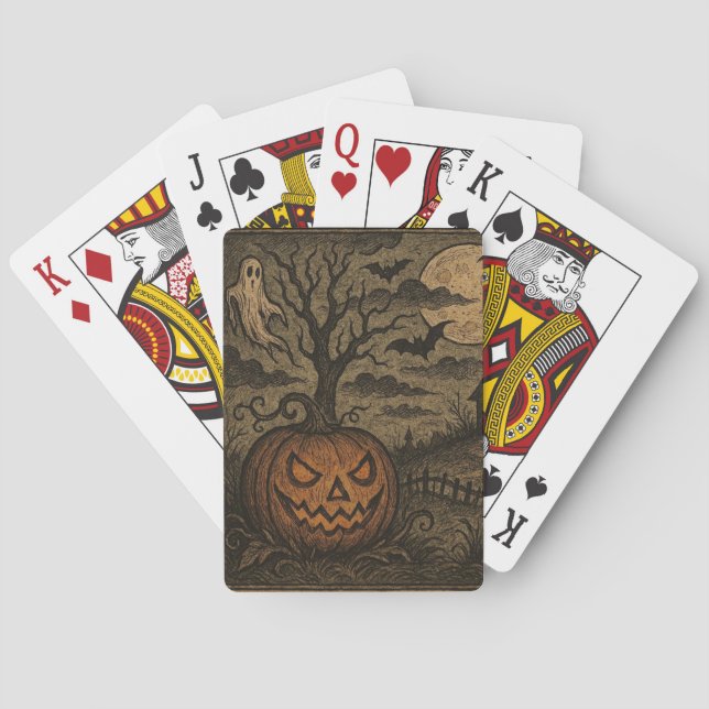 Jeu De Cartes Vintage, éffrayant Halloween citrouille/fantôme (dos)