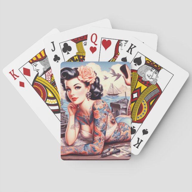 Jeu De Cartes Vintage fille de l'ancienne école de tatouage (dos)