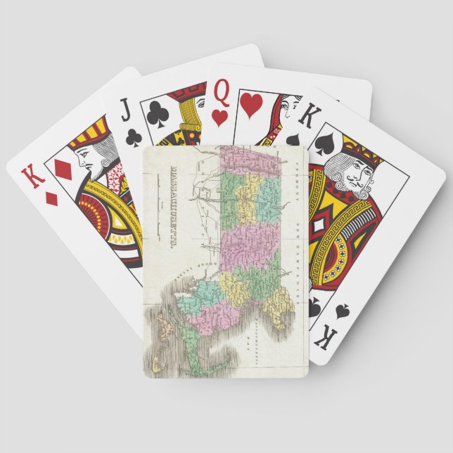 Jeu De Cartes Vintage Map of Massachusetts (dos)