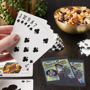 Jeu De Cartes Vintage Noël, le Père Noël et son livre d'ouvrages