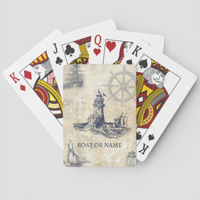 Jeu De Cartes Vintage phare Nautique Personnalisé (dos)