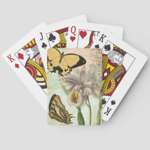 Jeu De Cartes Vintage Postcard with Butterflies and Flowers