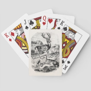 Jeu De Cartes Vintage Red Deer Stag w/ Doe and Fawn Personalized