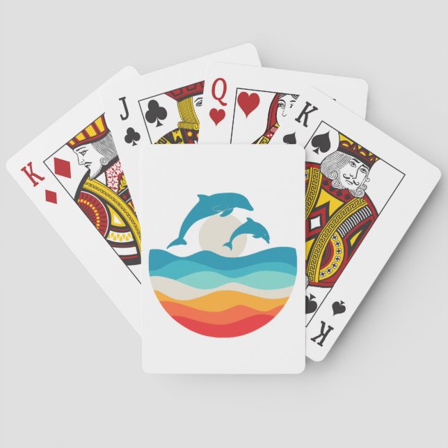 Jeu De Cartes Vintage Rétro Été Plage Dauphin  (dos)