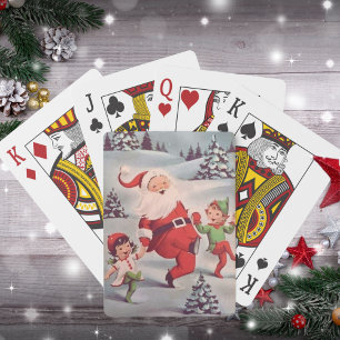 Jeu De Cartes Vintage Retro Père Noël Danser avec des elfes Noël