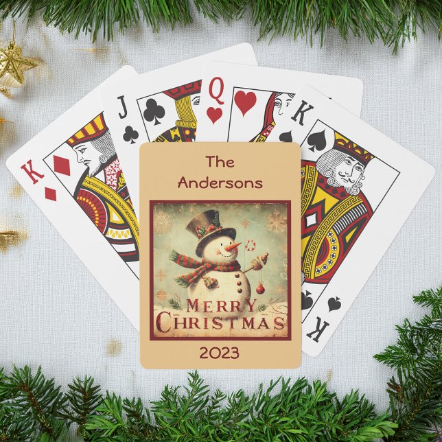 Jeu De Cartes Vintage Snowman - Joyeux Noël customisé (Vintage Snowman - Merry Christmas customized Poker Cards)