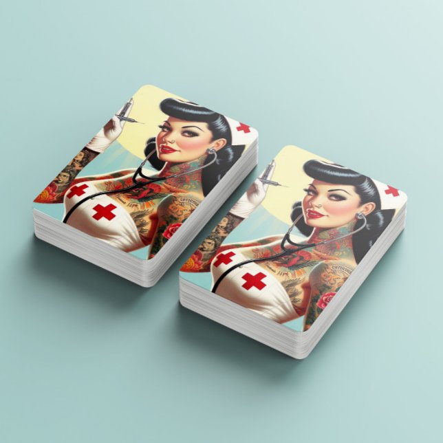 Jeu De Cartes Vintage Tattooed Pin-up Nurse (Créateur téléchargé)