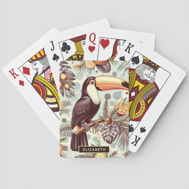 Jeu De Cartes Vintage Toucan Tropical Motif (dos)