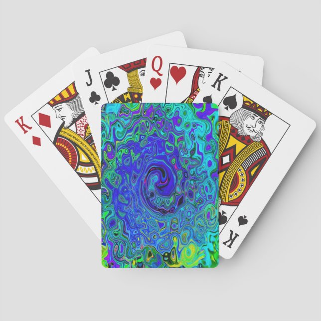 Jeu De Cartes Violet Bleu Abstrait Rétro Tourbillon Liquide Psyc (dos)