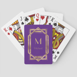 Jeu De Cartes Violet et Or Géométrique   Monogramme & Nom 