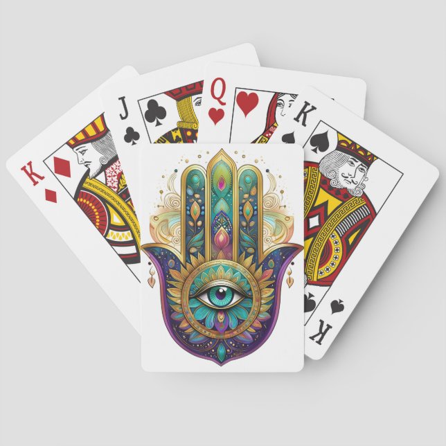 Jeu De Cartes Violet Green Gold Petals Hamsa Turquoise Third Eye (dos)