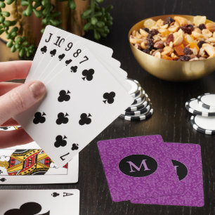Jeu De Cartes Violet Pourpre Élégant Vintage Damas Monogramme