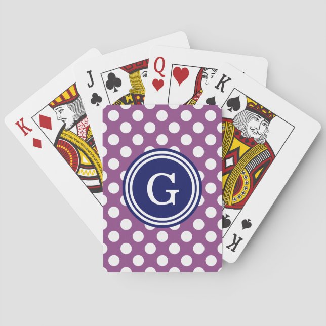 Jeu De Cartes Violet prune bleu marine blanc pois 1IR (dos)