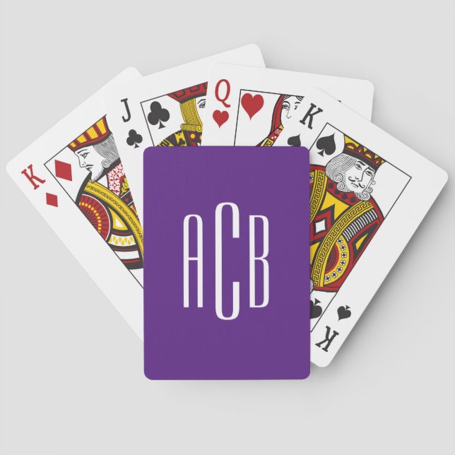 Jeu De Cartes Violet Royal et Blanc Monogramme Trois Lettres (dos)