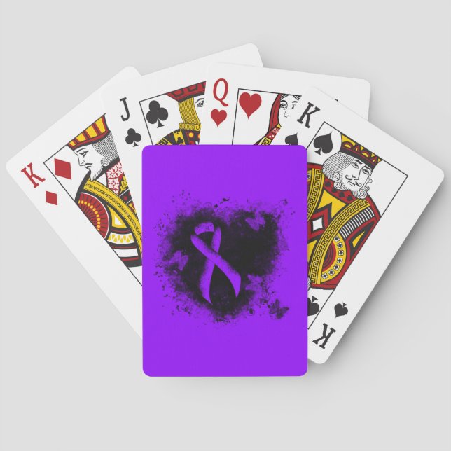 Jeu De Cartes Violet Ruban Grunge Heart, lymphome de Hodgkin (dos)