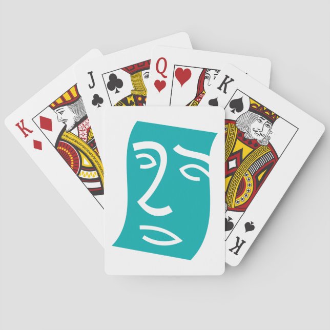 Jeu De Cartes Visage Abstrait Moderne Art Linéaire Sarcelle (dos)