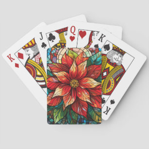 Jeu De Cartes Vitraux de Noël Fleur rouge Poinsettia