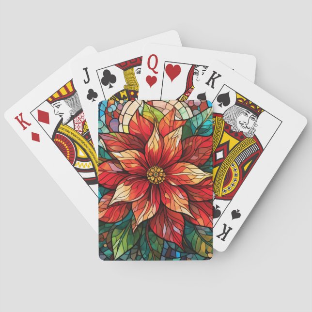 Jeu De Cartes Vitraux de Noël Fleur rouge Poinsettia (dos)