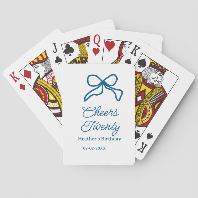 Jeu De Cartes Vive vingt nœud papillon bleu nom date boho rétro (dos)