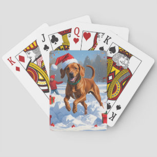 Jeu De Cartes Vizsla coule en neige avec Casquette de Noël