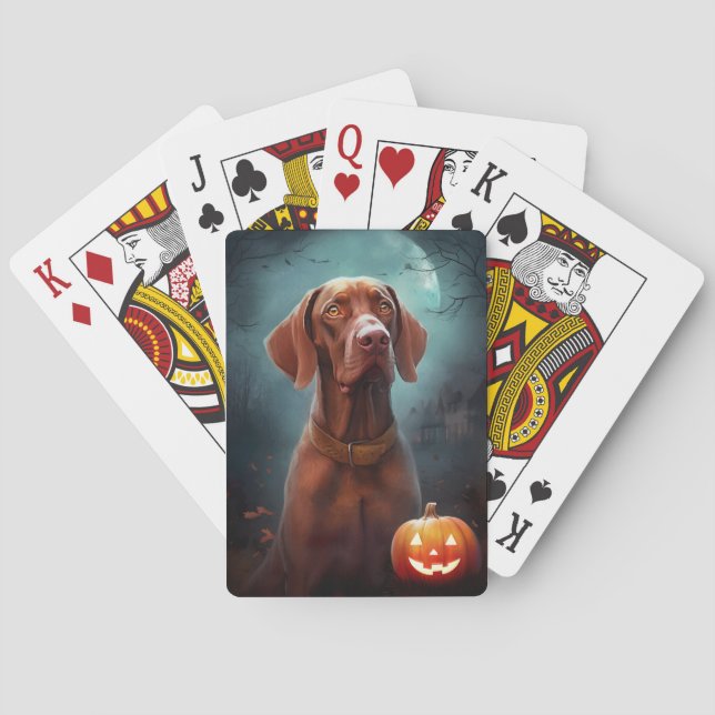 Jeu De Cartes Vizsla d'Halloween avec la peur Citrouille (dos)